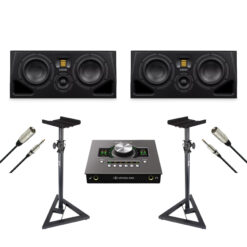 Adam Audio A77H Studio Monitor Speaker (Pair) + Speakers Adjustable Stands (Pair) + Universal Audio Apollo Twin X USB + Adam Hall XLR male to TRS 3M (Pair)