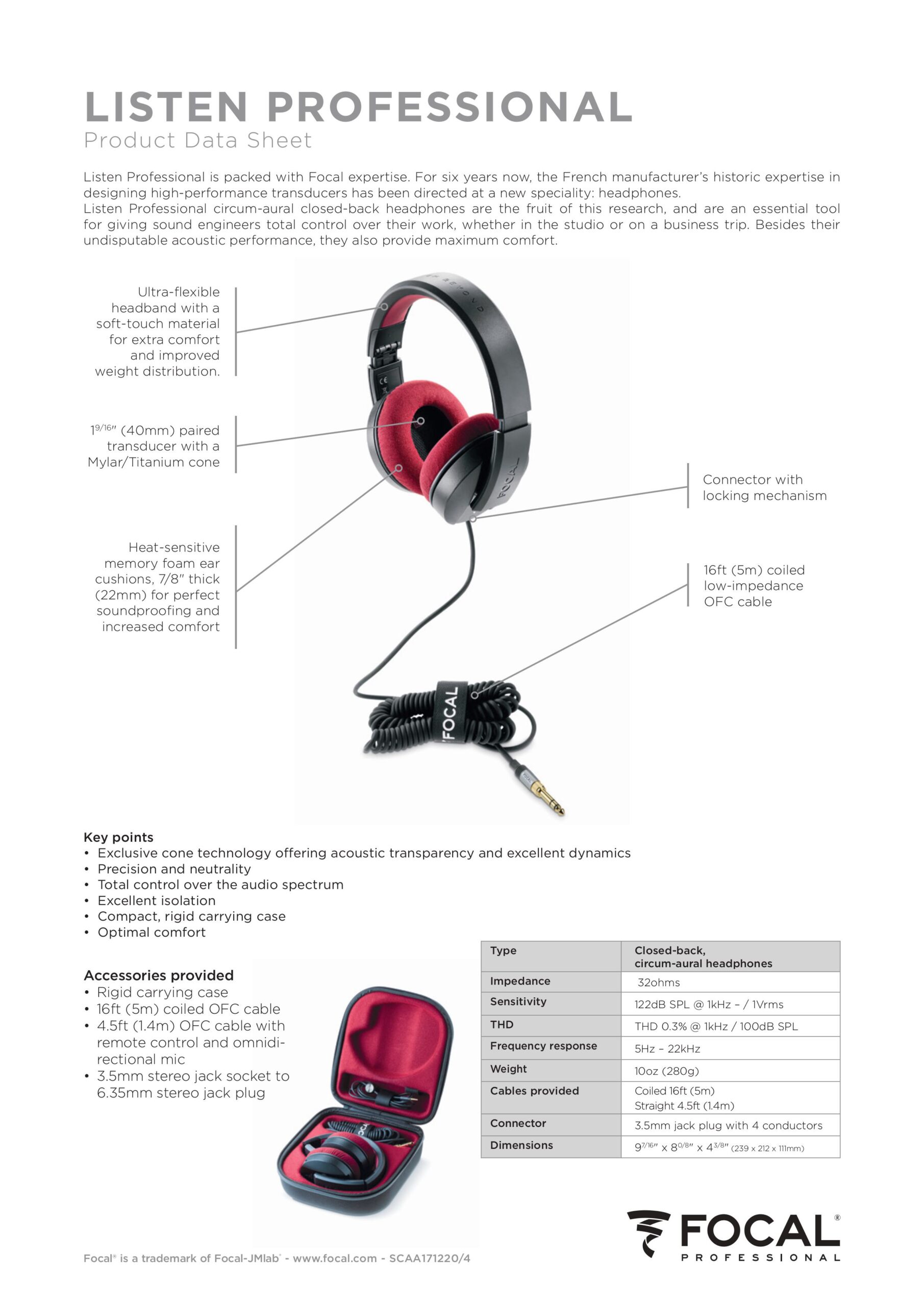 Focal - Listen Professional - Mylar Titanium alloy suspension 32 Ohms