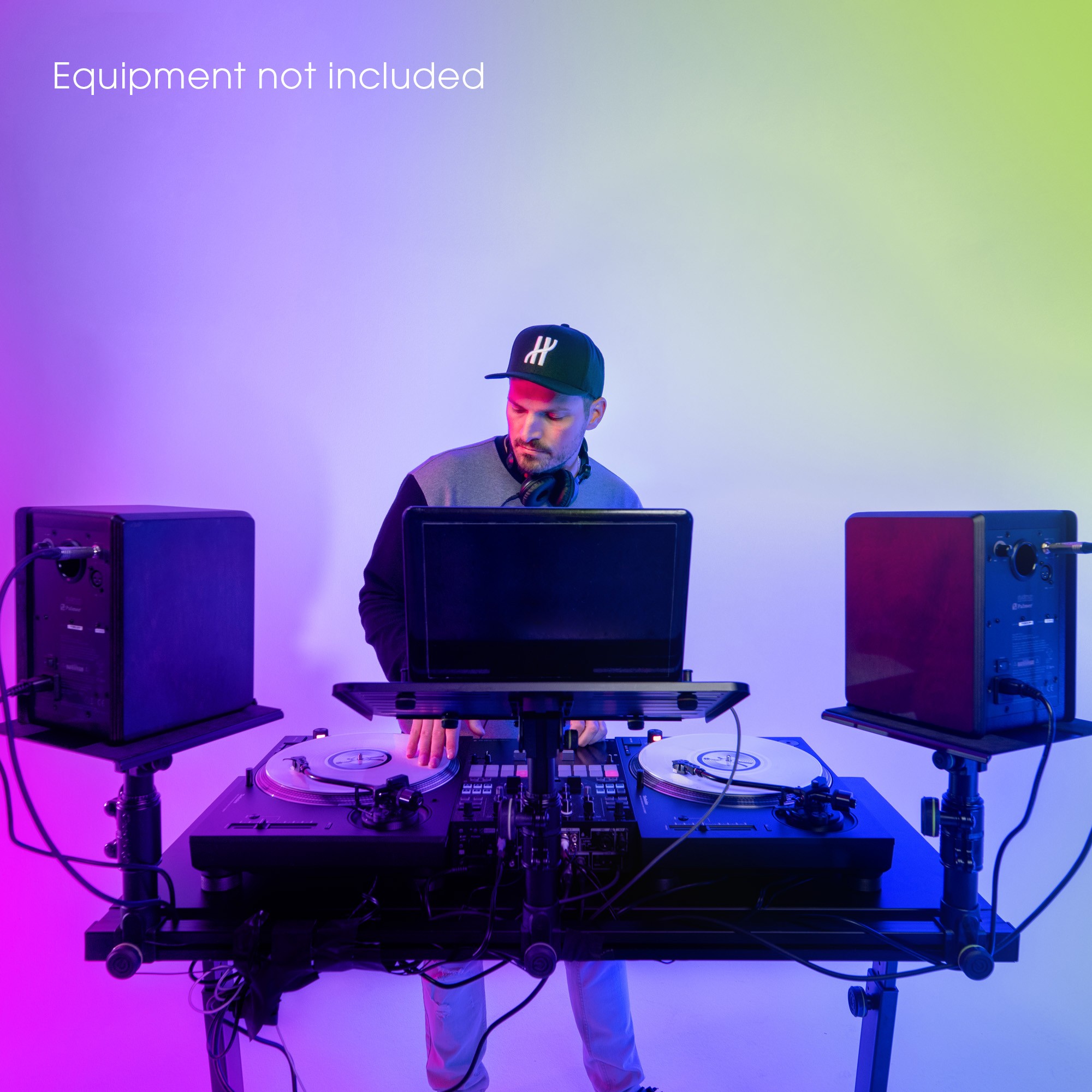 Gravity GFDJT01 DJ Table – Adjustable Height 680–1100 mm, Foldable Steel Frame, Professional DJ Workstation, Black Powder-Coated Finish