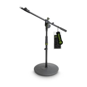 Gravity GMS2222B Short Microphone Stand with Adjustable Boom Arm – Heavy-Duty Steel, Adjustable Height and Angle, Black Finish
