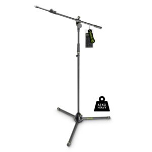Gravity GMS4322HDB Heavy-Duty Microphone Stand with Telescopic Boom Arm – Adjustable Height, Steel Construction, Black Finish
