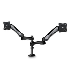 Gravity GSA6132B Dual Screen Monitor Stand – Adjustable Height and Width, Heavy-Duty Steel Frame, VESA 75/100 Compatible, Black Powder-Coated Finish