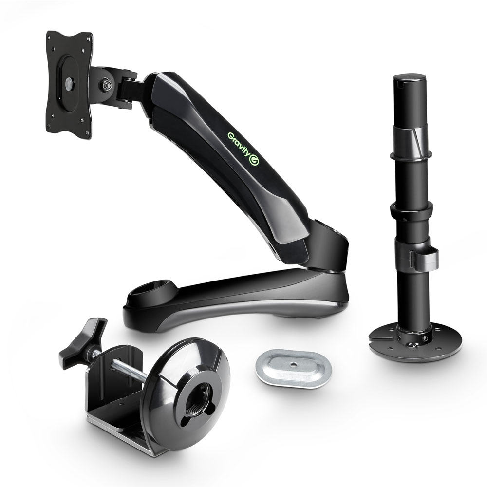 Gravity GSA6132B Dual Screen Monitor Stand – Adjustable Height and Width, Heavy-Duty Steel Frame, VESA 75/100 Compatible, Black Powder-Coated Finish