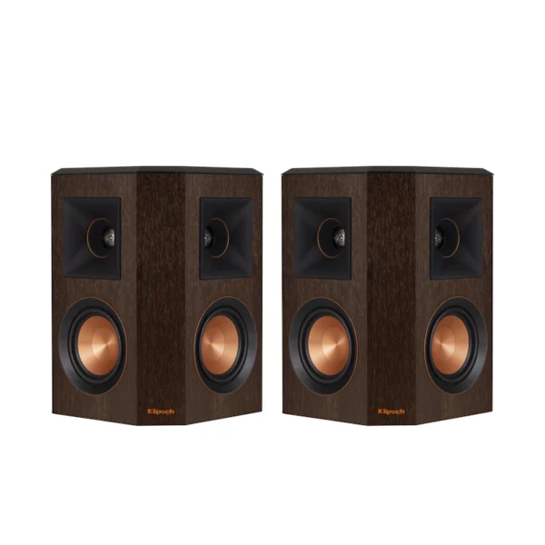Klipsch RP‑402S Bipolar Surround Speaker Walnut (Pair) – 75 W RMS/300 W Peak, Dual 4″ Cerametallic Woofers, Dual Titanium LTS Vented Tweeters with 90°×90° Tractrix Horn & Bi‑Directional WDST