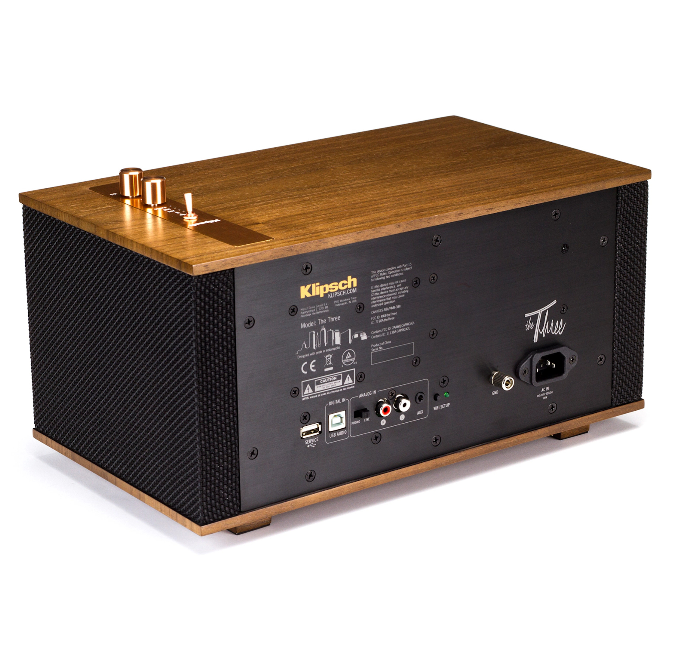 Klipsch The Three Walnut Wireless Speaker – 60W Stereo Sound, Bluetooth 5.3, USB & Phono Inputs, Real Wood Veneer - Image 2
