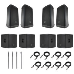 JBL Pro EON 715 Speakers (2 Pairs) + EON 718SD Subwoofers (2 Pairs) - Powered 15" Speaker with Powered 18" Subwoofer + Gravity Speaker Stands (2 Pairs) + Cables
