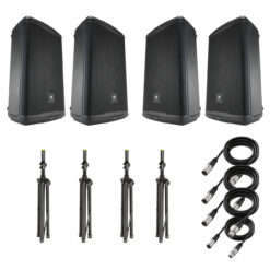 JBL Pro EON 715 - Powered 15” Professional Bluetooth Speakers (2 Pairs) + Gravity Speaker Stands (2 Pairs) + Cables