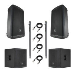 JBL Pro EON 715 Speakers (Pair) + EON 718SD Subwoofers (Pair) - Powered 15" Speaker with Powered 18" Subwoofer + Gravity Speaker Stands (Pair) + Cables