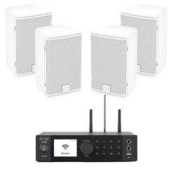 Outdoor Wall-Mounted Audio System | 4 × Martin Audio ADORN A55 + Arylic A100 | Premium Weather-Resistant Streaming Sound System - White
