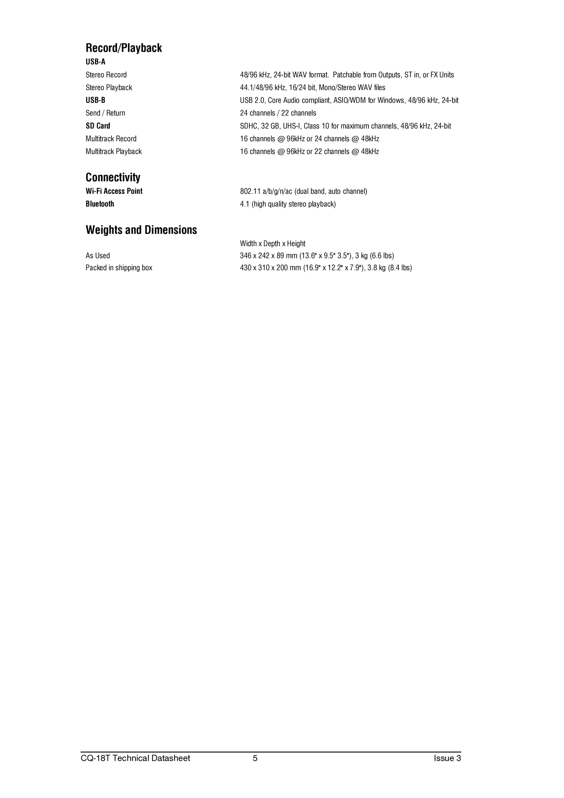 Allen & Heath CQ-18T Technical Datasheet Page 4