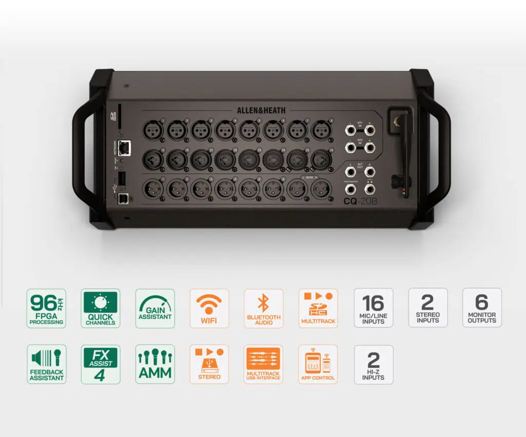 Allen & Heath CQ-20B – 20-Channel 96kHz Rackmount Digital Mixer with Smart Assist, USB Recording & App Control