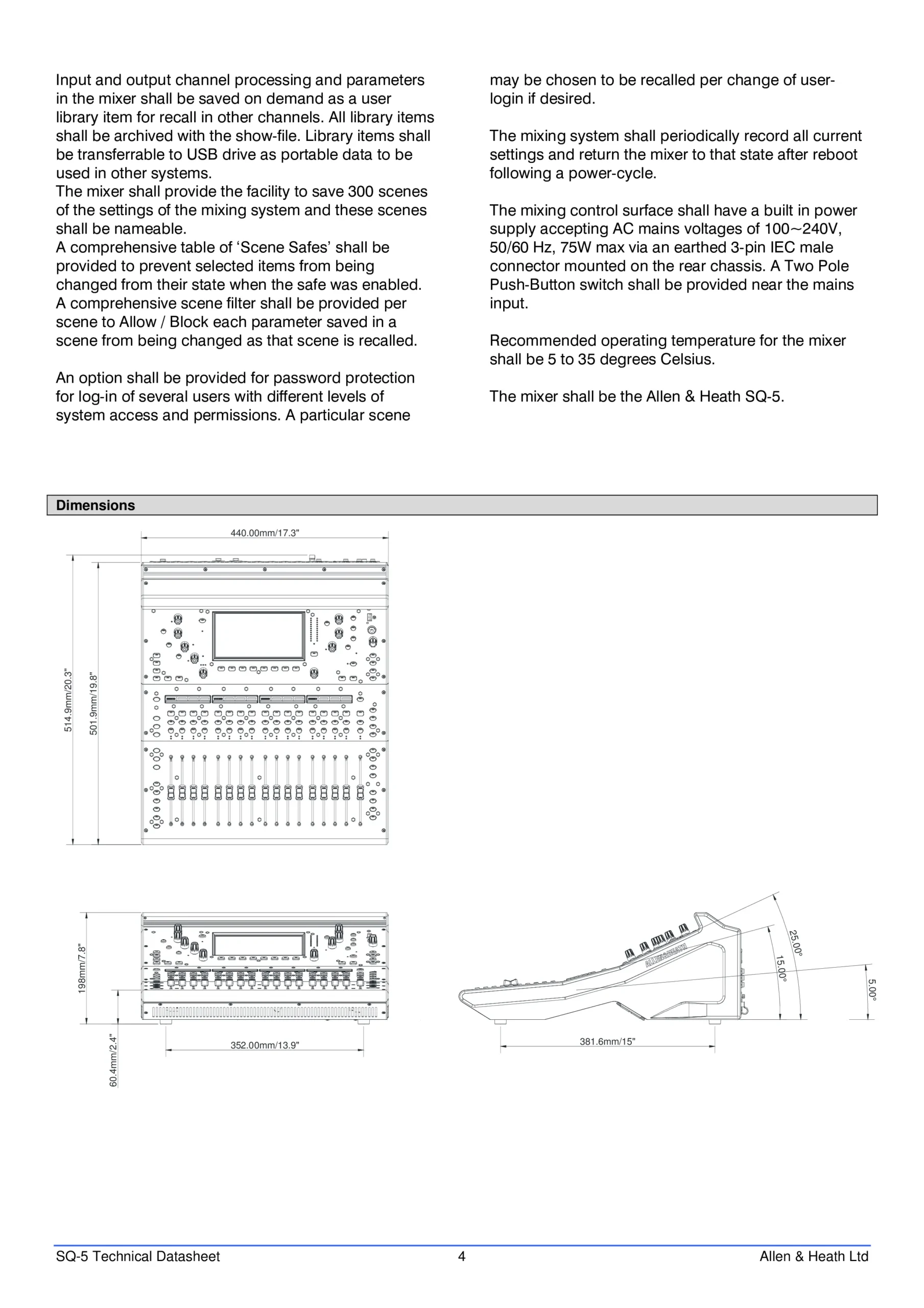 Allen & Heath SQ-5 Technical Datasheet Page 4