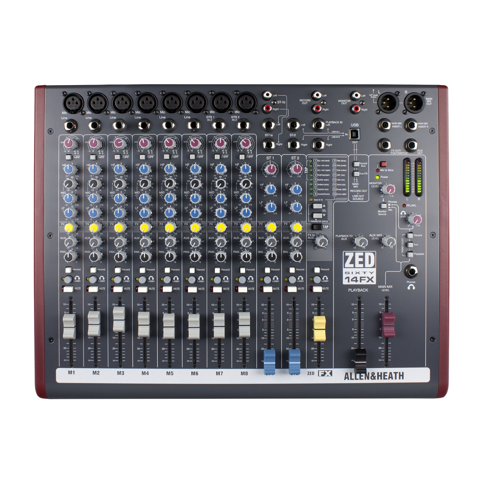 Allen & Heath ZED60-14FX Professional 14-Channel Analog Mixer with USB Audio Interface & Digital FX for Live Sound and Recording