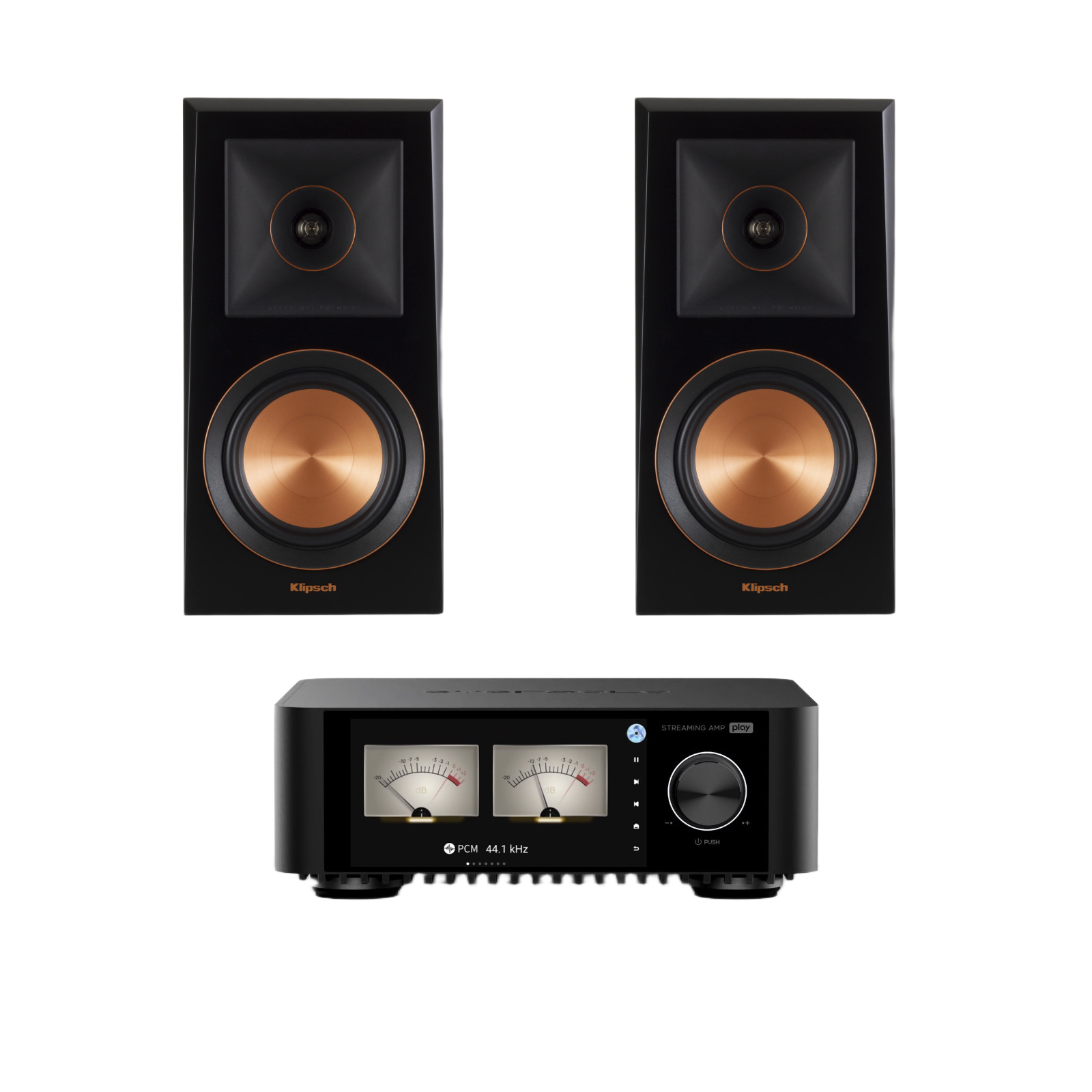 Klipsch RP-500M Bookshelf Speakers (PAIR) + Eversolo Play CD – 60W Integrated HiFi Amplifier with CD Playback, Streaming & Standalone Operation