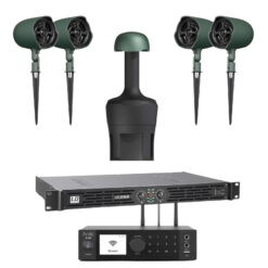 Outdoor Garden Audio System for 40–60 m² | 4 × JBL Professional GSF3 + GSB8 + Arylic A100 + LD Systems XS700 | Premium Weatherproof Landscape Sound System