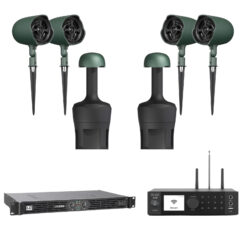 Outdoor Garden Audio System for 40–60 m² | 4 × JBL Professional GSF3 + 2 × GSB8 + Arylic A100 + LD Systems XS700 | Enhanced Dual-Sub Outdoor Sound System
