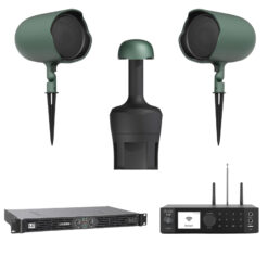Outdoor Garden Audio System for 80–120 m² | 2 × JBL Professional GSF6 + GSB8 + Arylic A100 + LD Systems XS700 | Premium Weatherproof Landscape Sound System